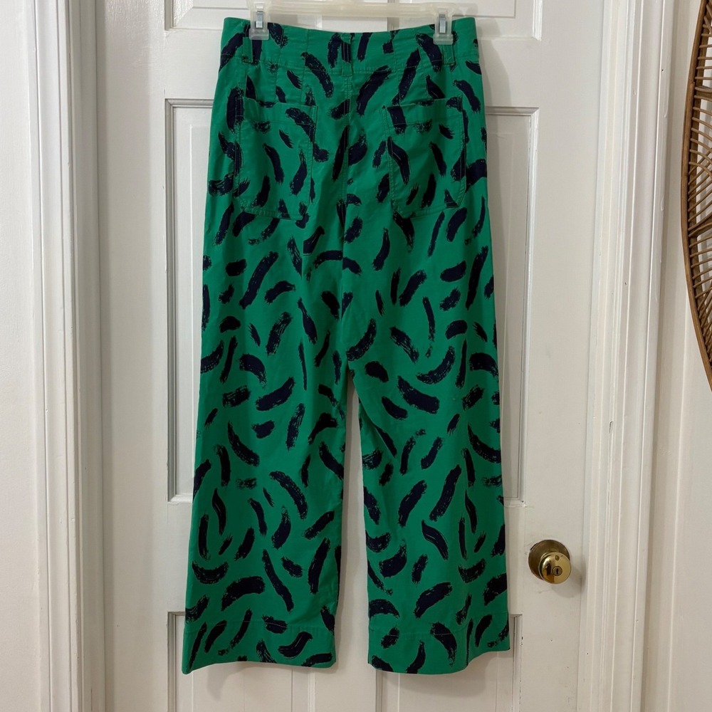 Maeve Anthropologie Colette Pants Sz 29 30X26 Green Paint Print Wide Leg Cropped - Picture 2 of 7